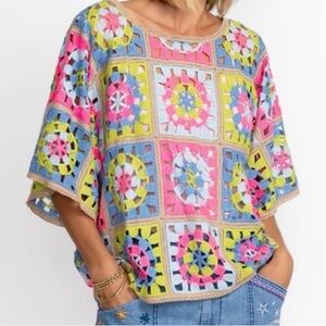 JOHNNY WAS NWT Florabelle Floral Crochet Square Top XL